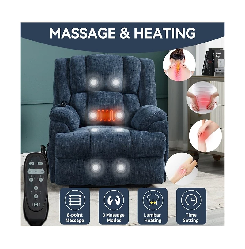 Maison Boucle Chenille Power Lift Recliner for Seniors with Heat & Massage, Dual Motor Electric Chair, Infinite Position-Maison