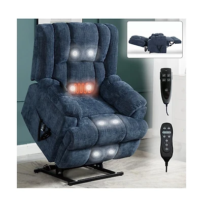 Maison Boucle Chenille Power Lift Recliner for Seniors with Heat & Massage, Dual Motor Electric Chair, Infinite Position-Maison