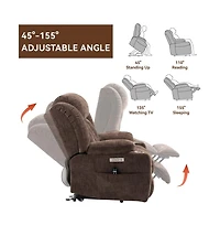 Maison Boucle Power Lift Recliner with Heat & Massage, Electric Chenille Chair Usb Port, Cup Holders Heavy-Duty 350 Lbs Support-Maison