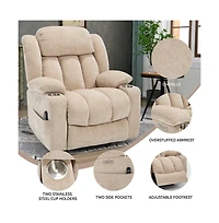 Maison Boucle Power Lift Recliner with Heat & Massage, Electric Chenille Chair Usb Port, Cup Holders Heavy-Duty 350 Lbs Support-Maison