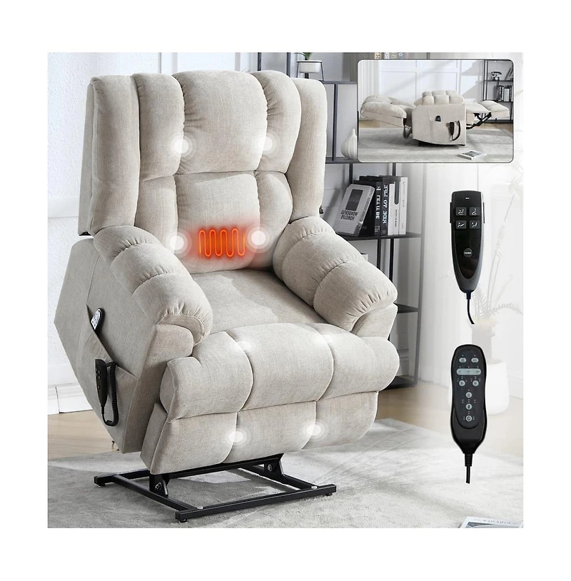 Maison Boucle Chenille Power Lift Recliner for Seniors with Heat & Massage, Dual Motor Electric Chair, Infinite Position-Maison