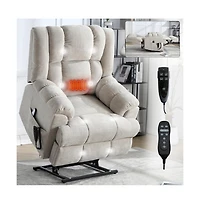Maison Boucle Chenille Power Lift Recliner for Seniors with Heat & Massage, Dual Motor Electric Chair, Infinite Position-Maison