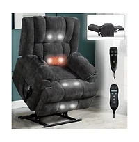Maison Boucle Chenille Power Lift Recliner for Seniors with Heat & Massage, Dual Motor Electric Chair, Infinite Position-Maison