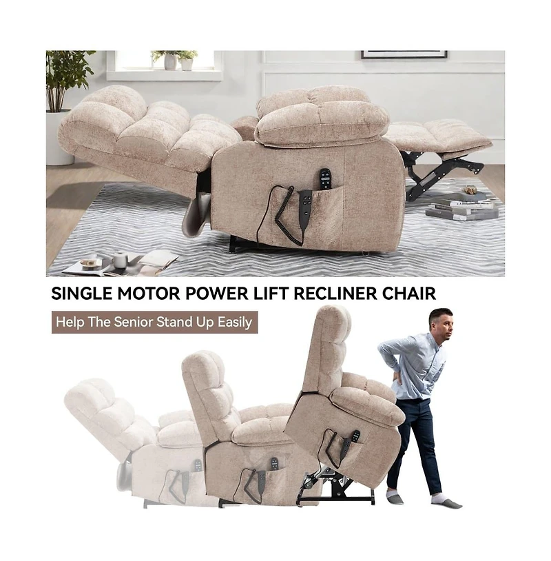 Maison Boucle Oversized Chenille Power Lift Chair with Massage & Heat, Dual Motor Electric Recliner, Infinite Position-Maison