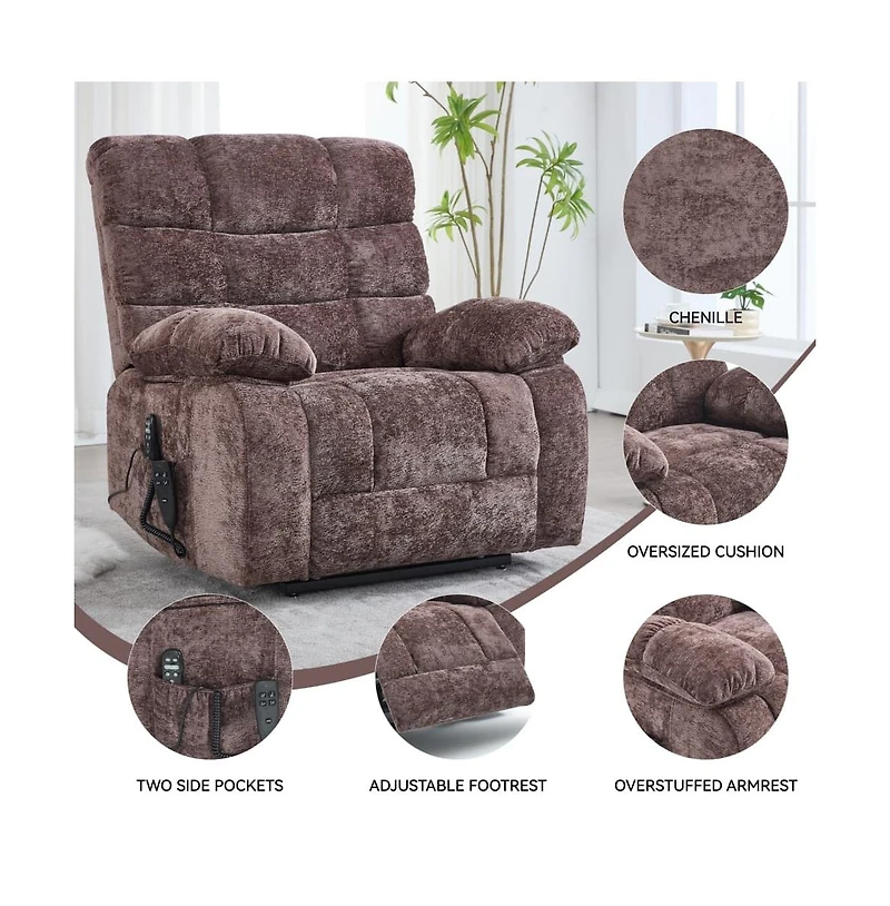 Maison Boucle Oversized Chenille Power Lift Chair with Massage & Heat, Dual Motor Electric Recliner, Infinite Position-Maison