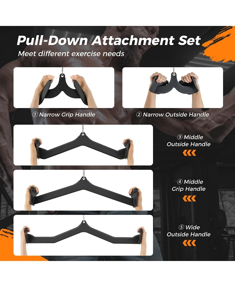 Akiudex 5-Piece Lat Pull-Down Attachment Set for Cable Machines, Ergonomic Home Gym Accessories