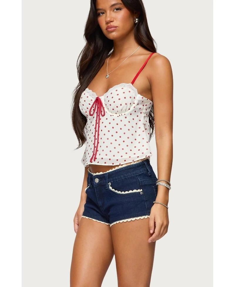 Edikted Women's Contrast Polka Dot Cupped Chiffon Top