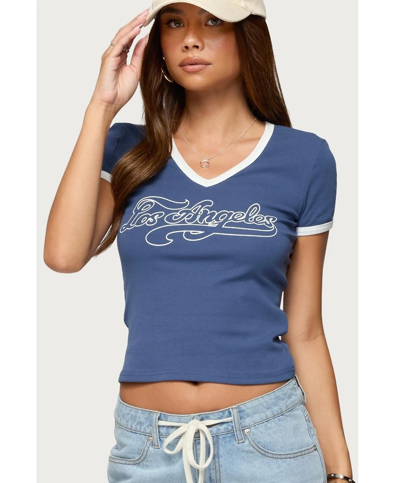 Edikted Womens Los Angeles Contrast T Shirt