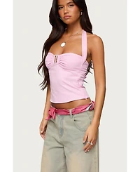 Edikted Women's Caitie Striped Buckle Halter Top