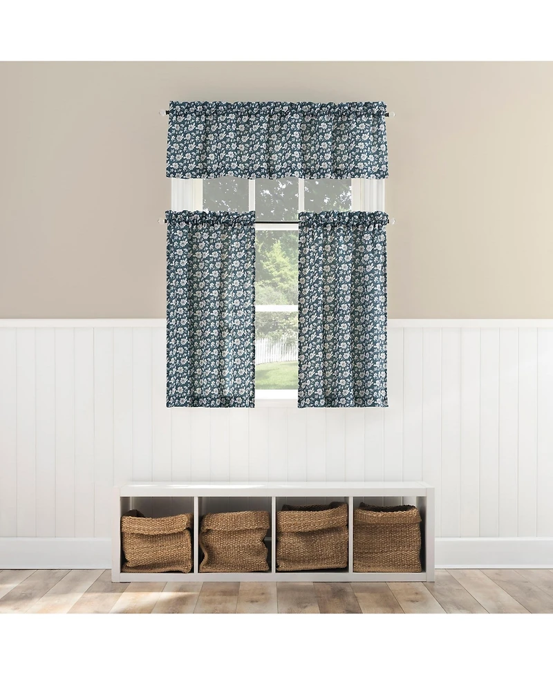 No. 918 Marist Floral Semi-Sheer Rod Pocket Kitchen Curtain Tier Pair