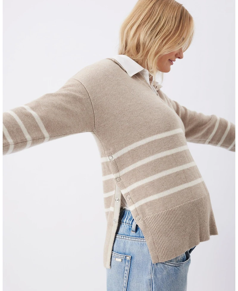 Ripe Maternity Lori Nursing Knit Sweater Latte and Chalk - Comfortable Wear