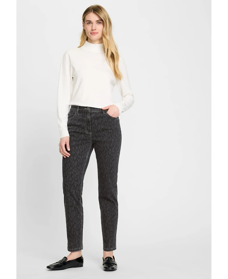 Olsen Mona Fit Slim Leg Leopard Print Pant