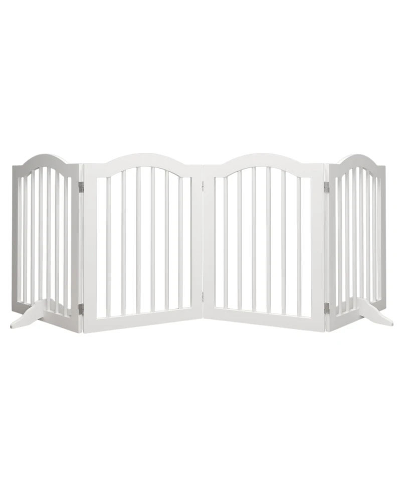 Aostirmotor 27.6" Height Tall Freestanding Pet Gate 4 Panels Foldable Dog Gate Solid Wood Folding Safety Fence Wooden Dog Gate