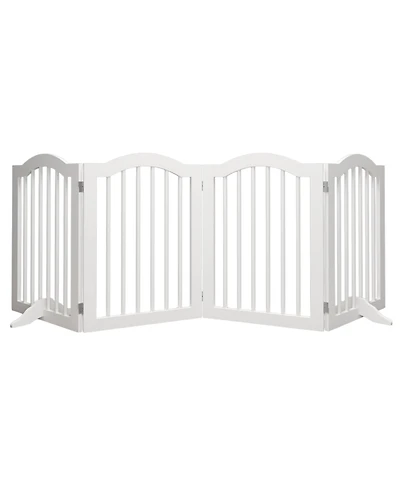 Aostirmotor 27.6" Height Tall Freestanding Pet Gate 4 Panels Foldable Dog Gate Solid Wood Folding Safety Fence Wooden Dog Gate