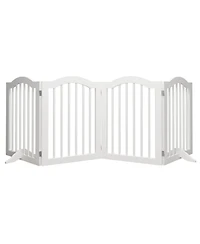Aostirmotor 27.6" Height Tall Freestanding Pet Gate 4 Panels Foldable Dog Gate Solid Wood Folding Safety Fence Wooden Dog Gate