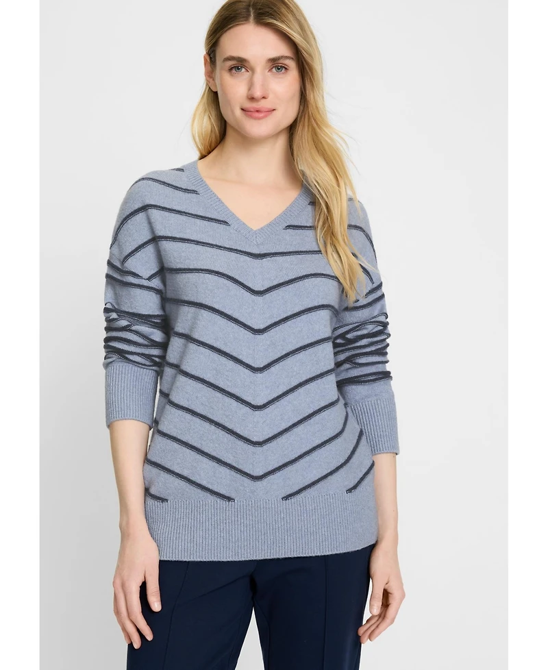Olsen Women's Chevron Stripe V-Neck Sweater