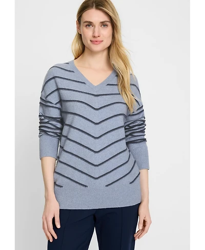 Olsen Women's Chevron Stripe V-Neck Sweater