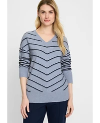 Olsen Women's Chevron Stripe V-Neck Sweater