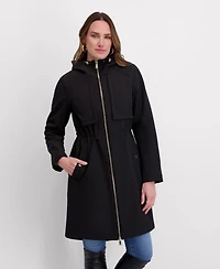 Kensie Women's Shirttail Cinched Waist Hooded Softshell