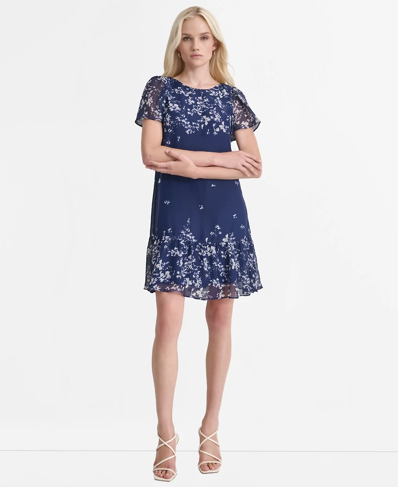 Dkny Women's Printed Flutter-Sleeve Mini Dress