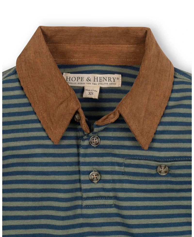 Hope & Henry Boys Organic Long Sleeve Jersey Polo with Cord Collar