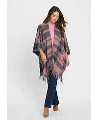 Olsen Plaid Cape with Fringe
