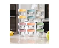 Sperric Baby Feeding Set, Silicone Baby Fruit Feeders, Baby Bibs & 12-Piece Glass Baby Food Storage Containers w/ Lids. Baby Must-Have, Bpa-Free Easy