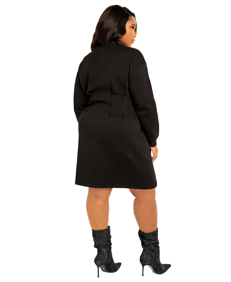 Buxom Couture Women's Plus Waisted Jersey Mini Dress