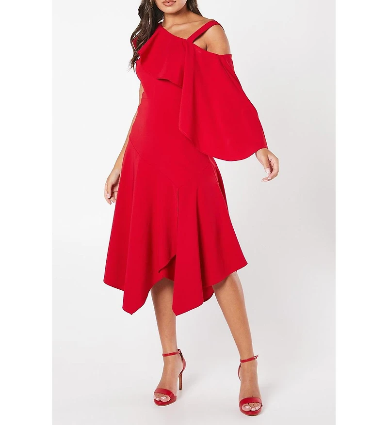 Coast Women's One Shoulder Ruffle Crepe Midi Dress