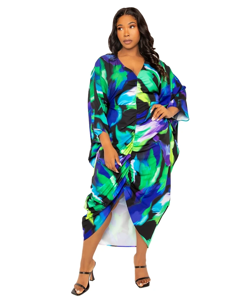 Buxom Couture Women's Plus Printed Cinch Waist Kaftan Dress