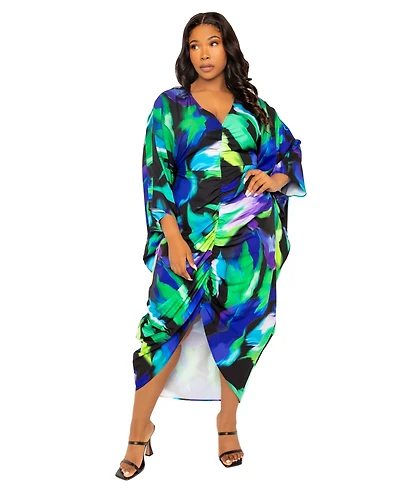 Buxom Couture Women's Plus Printed Cinch Waist Kaftan Dress