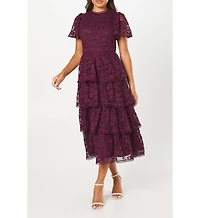 Coast Women's Tiered Lace Dress With Flutter Sleeve