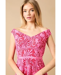 Oasis Women's Floral Lace Off The Shoulder Midi Dress