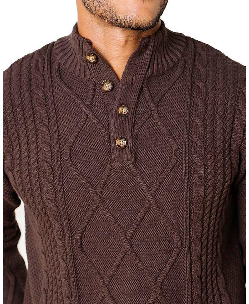Hope & Henry Men's Organic Mock Neck Cable Sweater