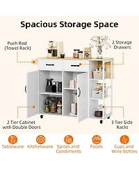 43.12-Inch White Kitchen Island & Cart with Drop-Leaf, 2 Drawers, Adjustable Shelves, Lockable Wheels & Wood Top for Kitchen & Bar