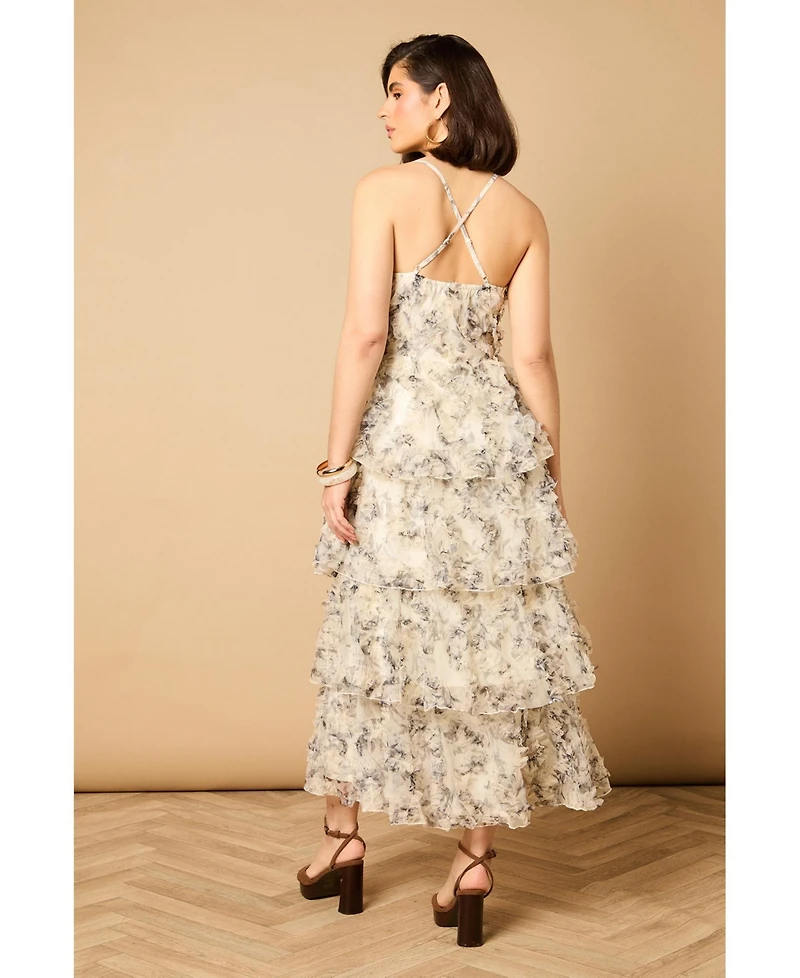 Oasis Women's Floral Textured Strappy Midaxi Dress