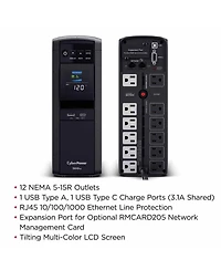 CyberPower Pfc Sinewave Computer Battery Backup, 1500VA 1000W Ups, 12 Outlets