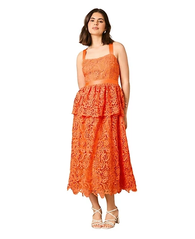 Oasis Women's Cross Strap Tiered Lace Midi Dress