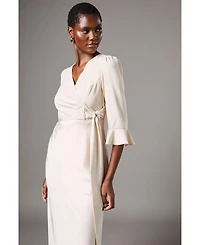 Coast Women's Ruffle Sleeve Satin Wrap Dress