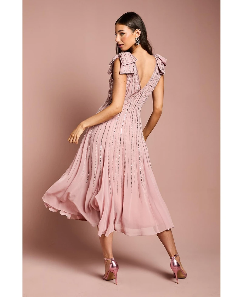 Coast Women's Bow Shoulder Embellished Midi Dress