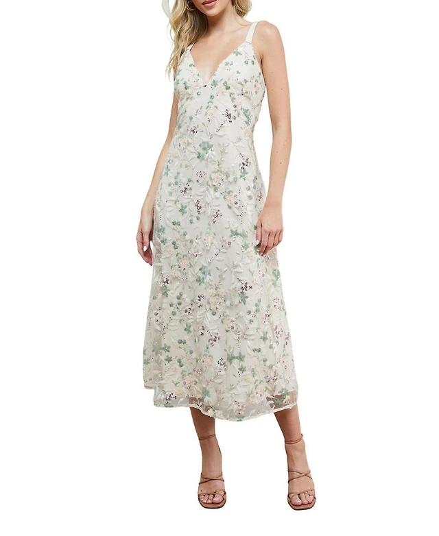 sachin and babi light blue dress Hayden Floral Embroidered Midi Dress in Blue/White