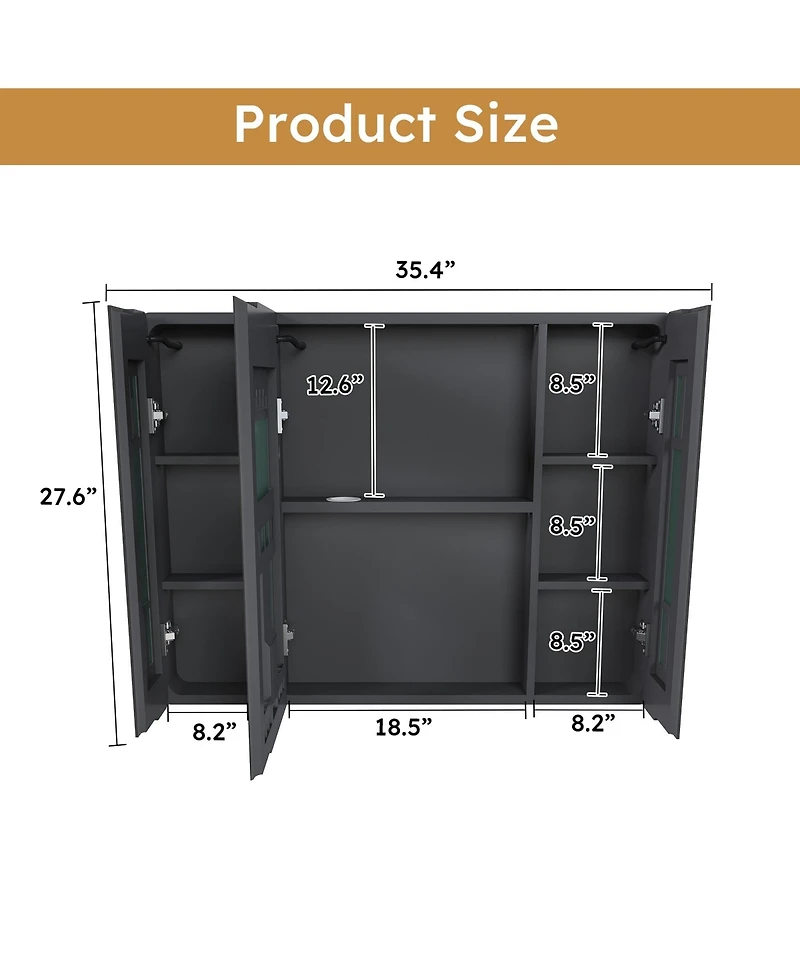 Casainc 35×28 Inch Aluminum Mirror Cabinet with Led Light and Defogging Function