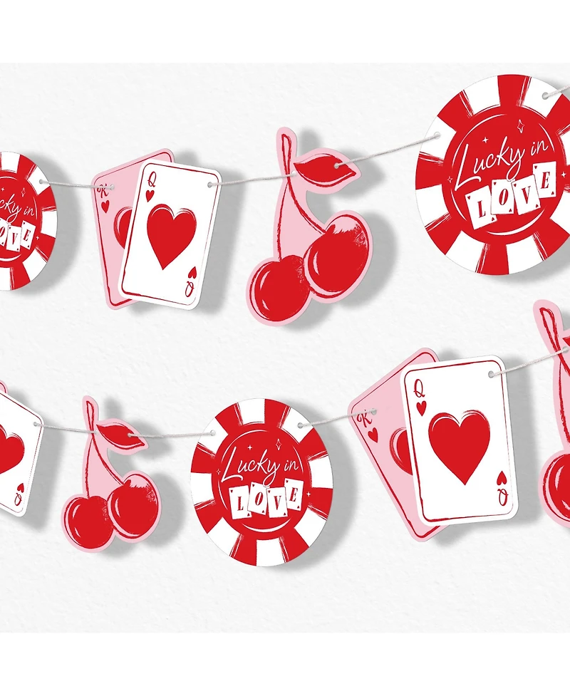Big Dot of Happiness Lucky in Love Garland Banner, 30 Feet of Cord, 15 Double-Sided Favor Pieces