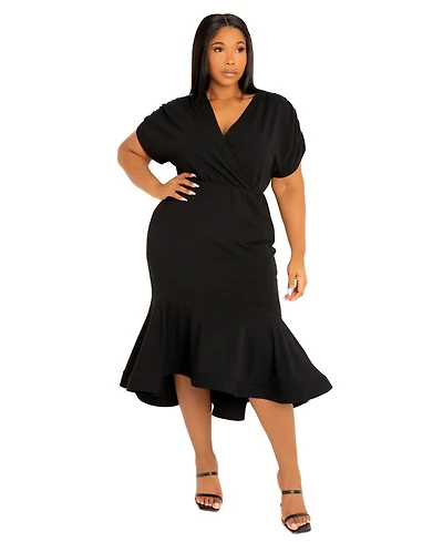 Buxom Couture Plus V-Neck Flounce Hem Midi Dress
