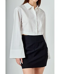 endless rose Women's Poplin Wide Sleeve Short Dress Shirt
