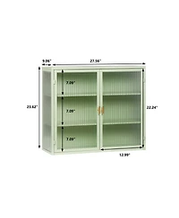Casainc 28" Wall Cabinet with Glass Doors and 3-Tier Storage for Living Dining Areas
