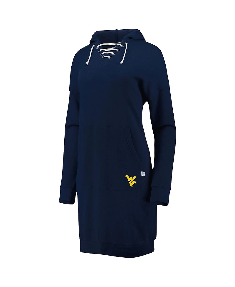Touch Women's Navy West Virginia Mountaineers Quick Pass Lace-Up V-Neck Hoodie Dress