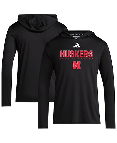 Adidas Men's Black Nebraska Huskers 2025 Aeroready Sideline Training Long Sleeve Hooded T-Shirt