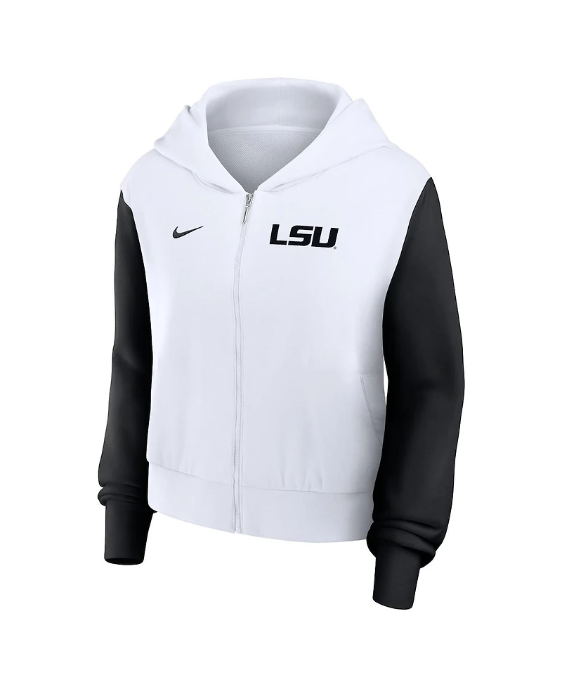 Nike Women's White Lsu Tigers Cropped Beyond Capability Color-Block Script Full-Zip Hoodie