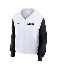 Nike Women's White Lsu Tigers Cropped Beyond Capability Color-Block Script Full-Zip Hoodie